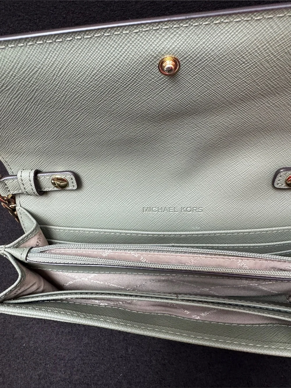 Michael Kors Sage Green Crossbody Wallet with Gold Chain